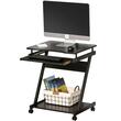 Birou calculator, pe roti, metal, pal, cu raft tastatura, negru, max 35 kg, 60x48x73 cm