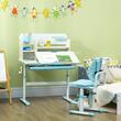 Birou cu scaun pentru copii 3-12 ani, inaltime reglabila, PP, MDF, otel, cu rafturi, albastru