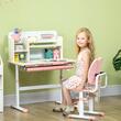Birou cu scaun pentru copii 3-12 ani, inaltime reglabila, PP, MDF, otel, cu rafturi, roz