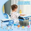 Birou cu scaun pentru copii 6-12 ani, banca scoala, inaltime reglabila, PP, MDF, otel, blat cu inclinare, albastru