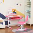 Birou cu scaun pentru copii 6-12 ani, banca scoala, inaltime reglabila, PP, MDF, otel, lampa USB, blat cu inclinare, roz