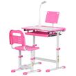 Birou cu scaun pentru copii 6-12 ani, banca scoala, inaltime reglabila, PP, MDF, otel, lampa USB, blat cu inclinare, roz
