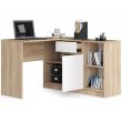 Birou pe colt, placa laminata, 1 sertar, 6 rafturi, natur si alb, 120x126x79/77 cm