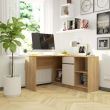 Birou pe colt, placa laminata, 1 sertar, 6 rafturi, natur si alb, 120x126x79/77 cm