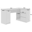 Birou pe colt, placa laminata, 3 sertare, 4 rafturi, alb, 155x85x77 cm