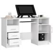 Birou, placa laminata, 3 sertare, 5 rafturi, alb, 124x52x74 cm, Ana