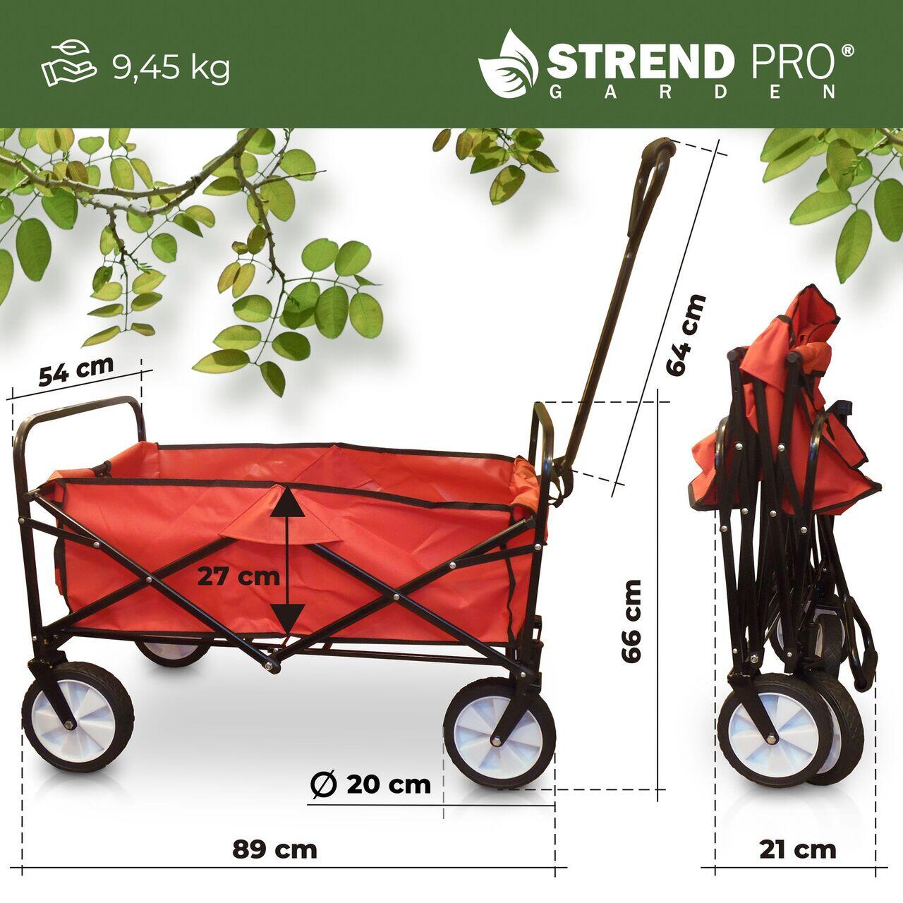 Dimensiuni carucior pliabil pentru transport Strend Pro: 89 x 54 x 66 cm, roti 20 cm, 9.45 kg