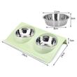 Castron, bol pentru caine, pisica, dublu, Verk Group, cu suport, inox si plastic, diferite culori, 29x19x7 cm
