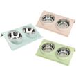 Castron, bol pentru caine, pisica, dublu, Verk Group, cu suport, inox si plastic, diferite culori, 29x19x7 cm