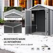 Casuta/magazie/sopron de gradina pentru depozitare unelte, aluminiu si PP, cu manusi, lacat si chei, gri, 183x134x210 cm