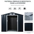 Casuta/magazie/sopron de gradina pentru depozitare unelte, cu structura baza inclusa, otel si PP, gri inchis, 213x130x185 cm