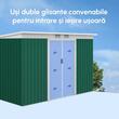 Casuta/magazie/sopron de gradina pentru depozitare unelte, otel, verde, 280x130x172 cm