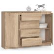 Comoda, placa laminata, 4 sertare, 4 rafturi, stejar, 138x40x99 cm