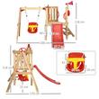 Complex de joaca pentru copii 18 luni-4 ani, 4 in 1, cu leagan, tobogan, volan, claxon, natur si rosu, 200x170x118 cm