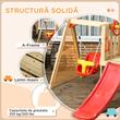 Complex de joaca pentru copii 18 luni-4 ani, 4 in 1, cu leagan, tobogan, volan, claxon, natur si rosu, 200x170x118 cm