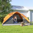 Cort camping, 2-3 persoane, impermeabil, cu geanta, gri si portocaliu, 205x275x135 cm