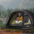 Cort camping, 2-4 persoane, impermeabil, cu vestibul, geanta, negru, 330x190x120 cm