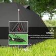 Cort camping, 2-4 persoane, impermeabil, cu vestibul, geanta, negru, 330x190x120 cm