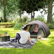 Cort camping, 2-4 persoane, impermeabil, cu vestibul, geanta, negru, 330x190x120 cm