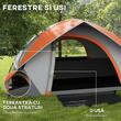 Cort camping, 2 persoane, impermeabil, cu geanta, gri si portocaliu, 210x150x110 cm