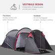 Cort camping, 2 persoane, impermeabil, cu vestibul, gri, 426x206x154 cm