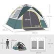 Cort camping, 2 persoane, material Oxford, impermeabil, cu copertina, husa, verde, 205x195x135 cm