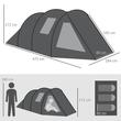 Cort camping, 3-4 persoane, impermeabil, cu vestibul, negru, 475x264x172 cm