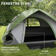 Cort camping, 3 persoane, impermeabil, cu copertina, fereastra, husa, verde, 210x150x110 cm