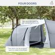 Cort camping, 4-5 persoane, material Oxford, impermeabil, cu copertina, geanta, gri, 590x245x193 cm