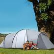 Cort camping, 4-5 persoane, material Oxford, impermeabil, cu copertina, geanta, gri, 590x245x193 cm