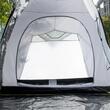 Cort camping, 4-5 persoane, material Oxford, impermeabil, cu copertina, geanta, gri, 590x245x193 cm
