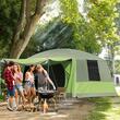 Cort camping, 4-8 persoane, impermeabil, cu copertina, verde, 410x310x225 cm