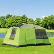 Cort camping, 4-8 persoane, impermeabil, cu copertina, verde, 410x310x225 cm