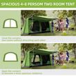 Cort camping, 4-8 persoane, impermeabil, cu copertina, verde, 410x310x225 cm