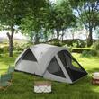 Cort camping, 4 persoane, impermeabil, cu vestibul, ferestre, geanta, gri, 430x300x190 cm
