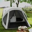 Cort camping, 4 persoane, impermeabil, cu vestibul, ferestre, geanta, gri, 430x300x190 cm
