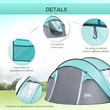 Cort camping, 4 persoane, impermeabil, tip igloo, cu 2 ferestre, 2 intrari, husa, albastru deschis si gri, 286x209x122 cm