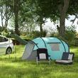 Cort camping, 4 persoane, impermeabil, tip igloo, cu 2 ferestre, 2 intrari, husa, albastru deschis si gri, 286x209x122 cm