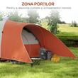 Cort camping, 5-6 persoane, impermeabil, cu copertina, ferestre, geanta, portocaliu, 550x300x198 cm