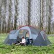 Cort camping, 5-6 persoane, material Oxford, impermeabil, cu copertina, geanta, gri si rosu, 455x230x180 cm
