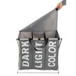 Cos rufe, 3 compartimente, cadru pliabil, bumbac + PE, alb si gri, 130 L, 64.5x36.5x58 cm, Isotrade