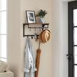 Cuier de perete cu raft, Artool, 8 carlige, otel, pal, negru si maro rustic, 40x24x24 cm