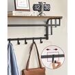 Cuier de perete cu raft, bara pentru umerase, Artool, 5 carlige, metal, pal, negru si maro rustic, 80x30x27 cm