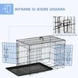 Cusca pentru animale de companie, otel, ABS, pliabila, cu 2 intrari, negru, marimea S, 76x46x52 cm