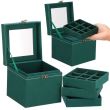 Cutie pentru bijuterii, velur, verde, cu oglinda, 12x12x12 cm, Springos