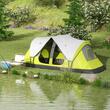 Cort camping, 6-8 persoane, impermeabil, cu ferestre, geanta, verde, alb, gri, 450x215x180 cm