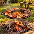 Disc pentru gratar, fonta, tip grill, adanc, cu picioare, 49 cm, Perfect Home pe foc de lemne
