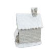 Decoratiune iarna, ceramica, casa cu ferestre luminate, alb si bej, LED, 25x18x36 cm