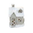 Decoratiune iarna, ceramica, casa cu ferestre luminate, alb si bej, LED, 25x18x36 cm