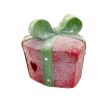 Decoratiune Craciun, cadou cu fundita, cu inimioare, rosu si verde, LED, 28x28x27 cm